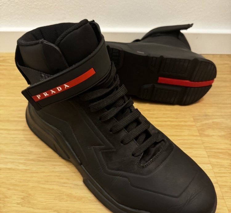 Prada Nubuck Polarius Mens High Top Sneakers 10 5 Black