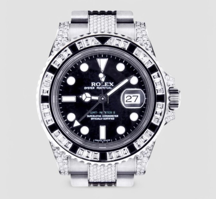 Rolex Gmt-master Ii 40 Mm Oyster Black Dial Custom Diamond-set - Iced Out