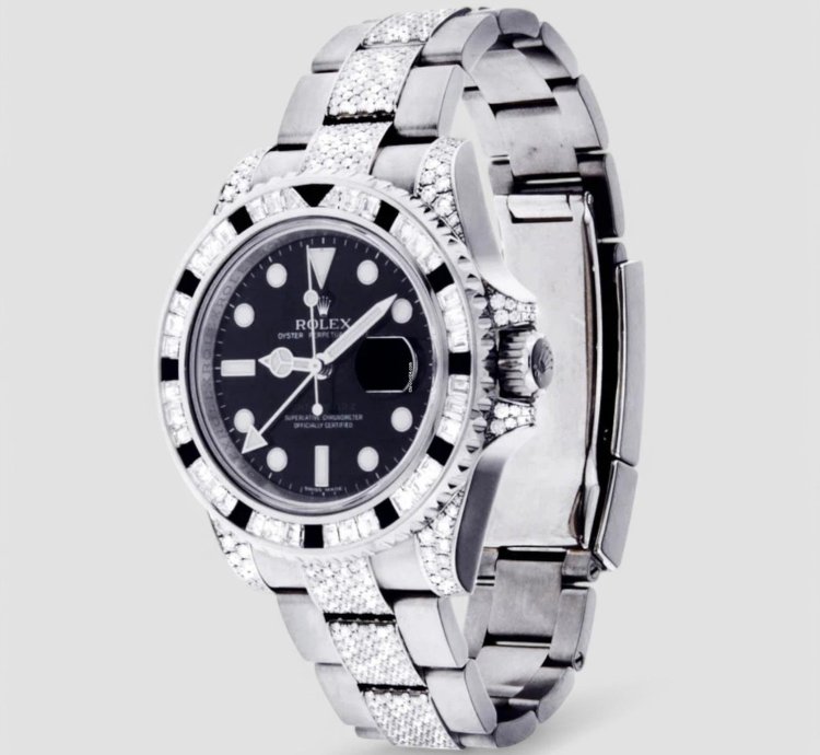 Rolex Gmt-master Ii 40 Mm Oyster Black Dial Custom Diamond-set - Iced Out
