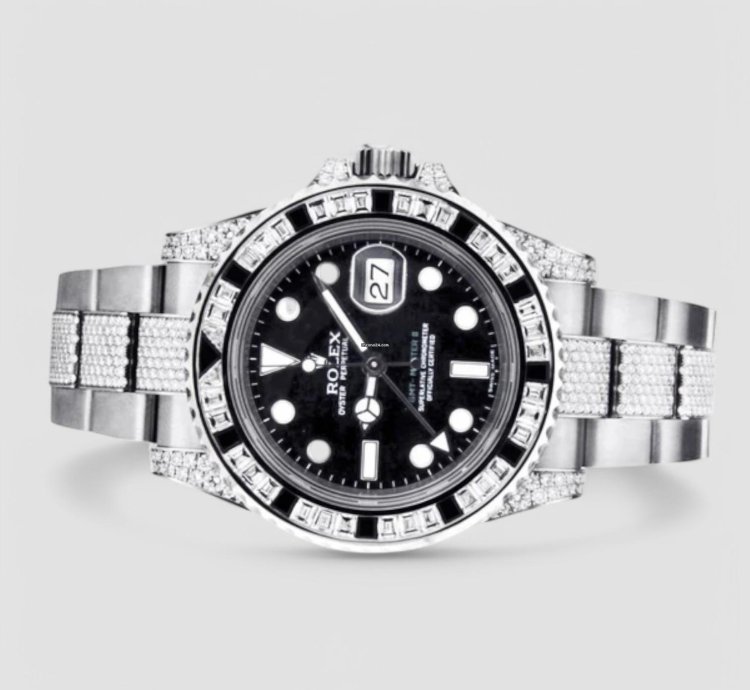 Rolex Gmt-master Ii 40 Mm Oyster Black Dial Custom Diamond-set - Iced Out