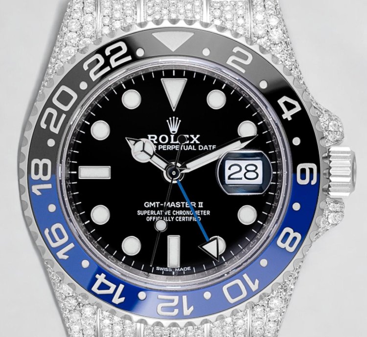 Rolex Gmt-master Ii Batman Full Diamond Set 116710blnr - Iced Out