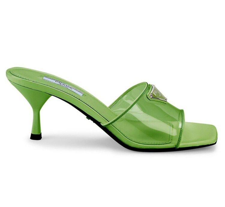 Prada Plexiglas Green Pvc Patent Leather Backless Sandal
