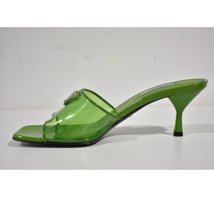Prada Plexiglas Green Pvc Patent Leather Backless Sandal