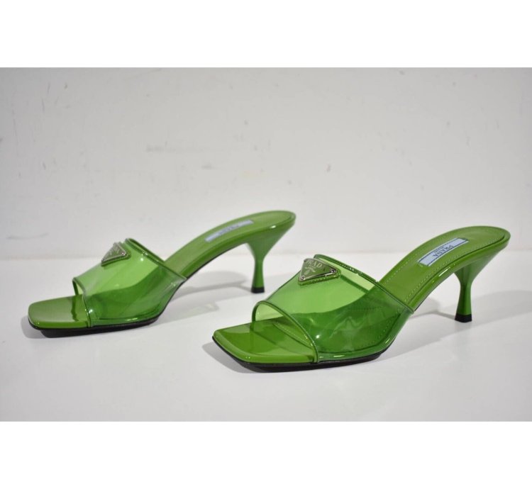 Prada Plexiglas Green Pvc Patent Leather Backless Sandal