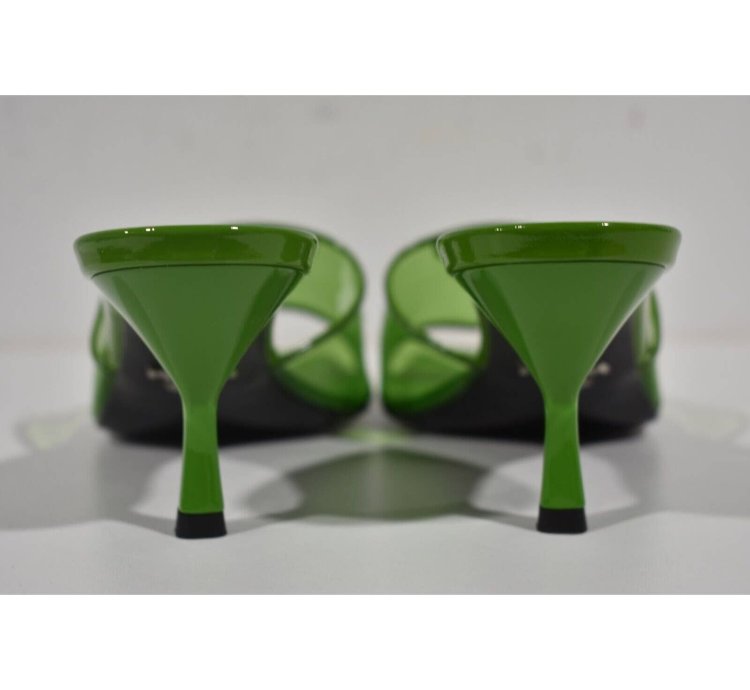 Prada Plexiglas Green Pvc Patent Leather Backless Sandal