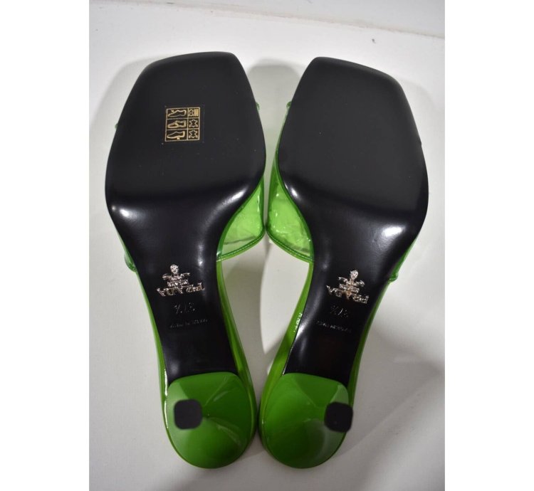 Prada Plexiglas Green Pvc Patent Leather Backless Sandal