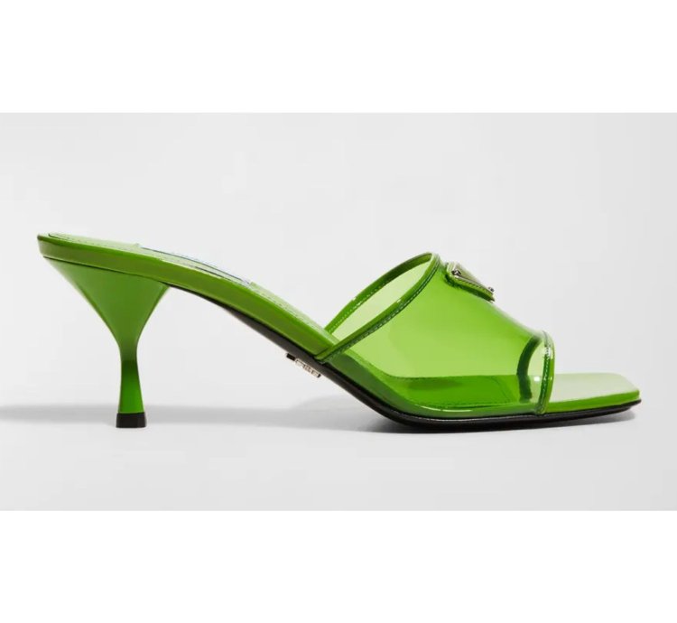 Prada Plexiglas Green Pvc Patent Leather Backless Sandal