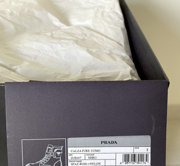 Prada Re-nylon Leather Zip Pocket Combat Boots Size 9 Us
