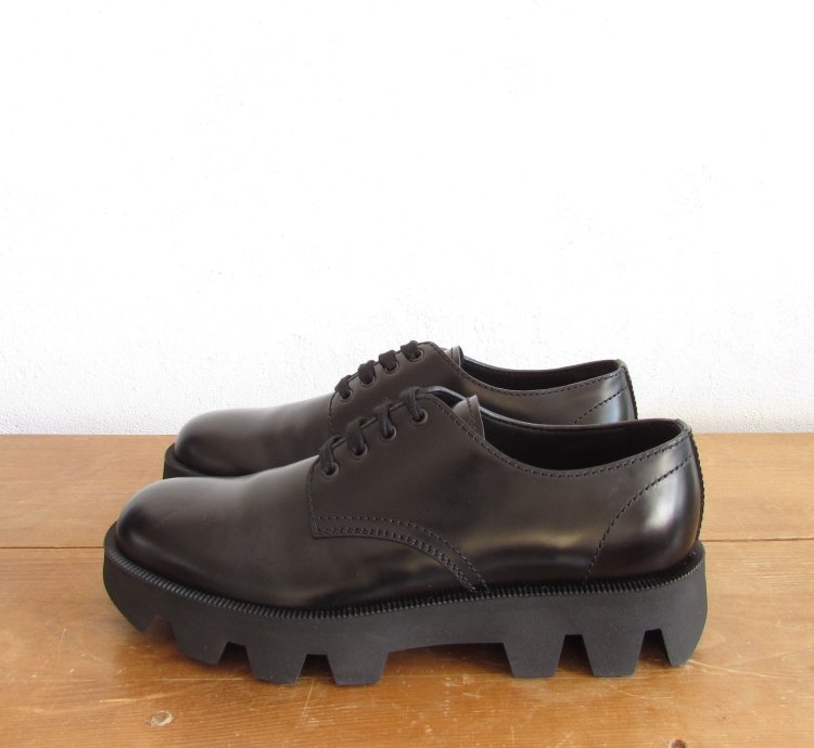 Prada Rocksand Leather Lace-up Shoes Black