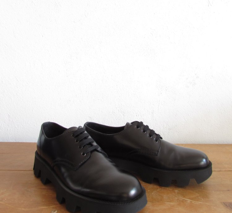Prada Rocksand Leather Lace-up Shoes Black