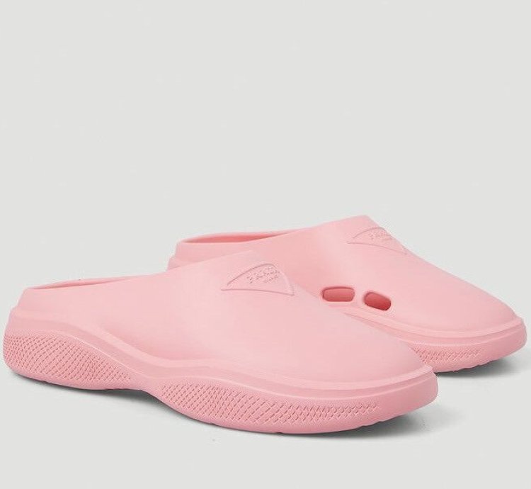 Prada Rubber Mellow Mules In Pink