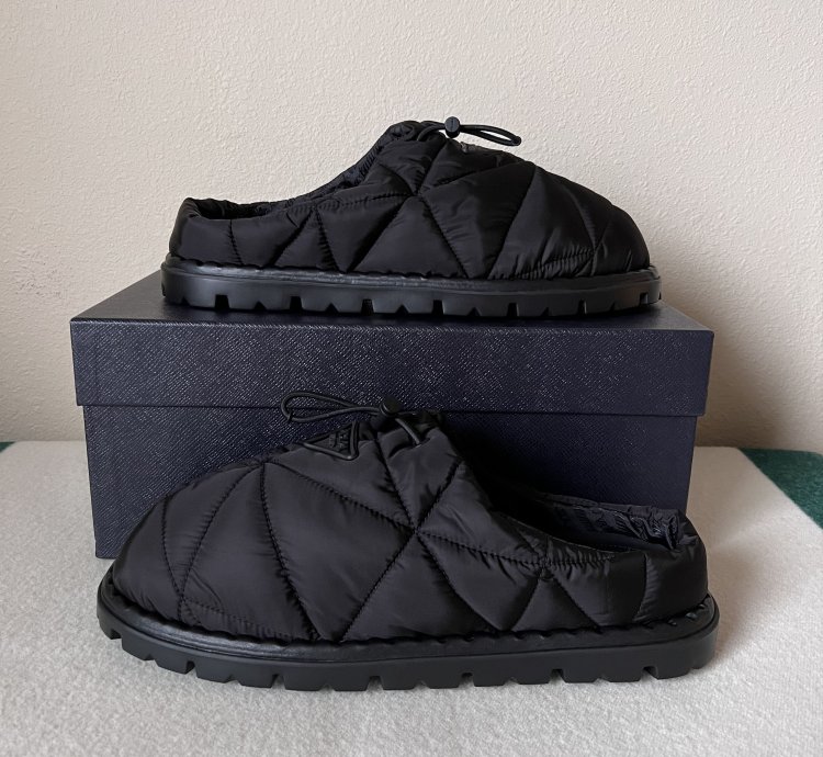 Prada Rush Quilted Nylon Mule Sandals In Black