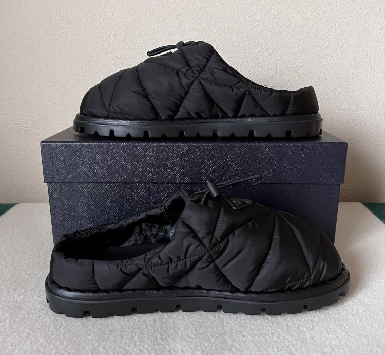 Prada Rush Quilted Nylon Mule Sandals In Black