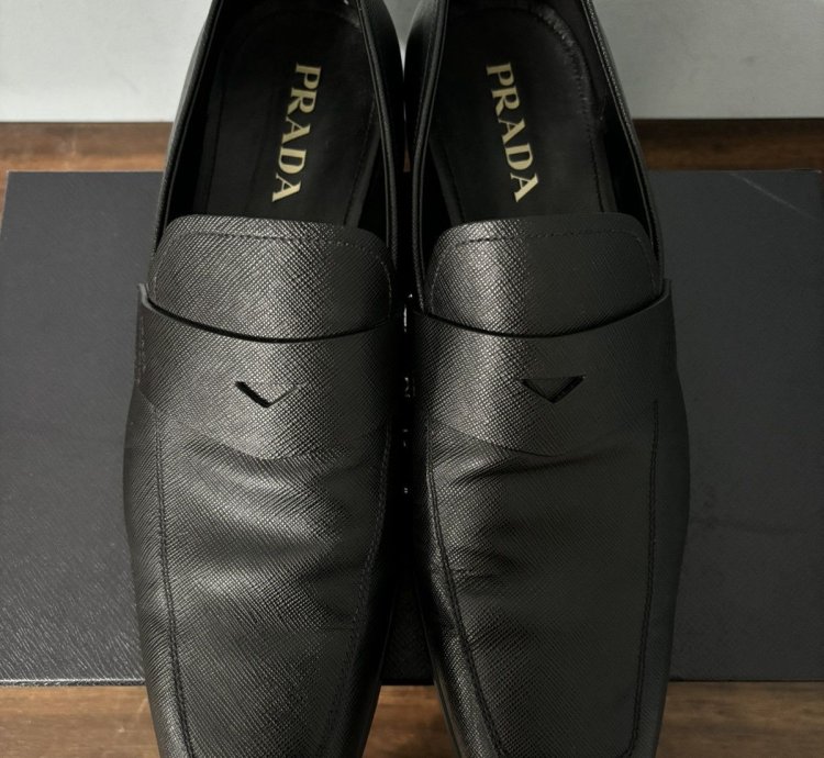 Prada Saffiano Logo Penny Loafers