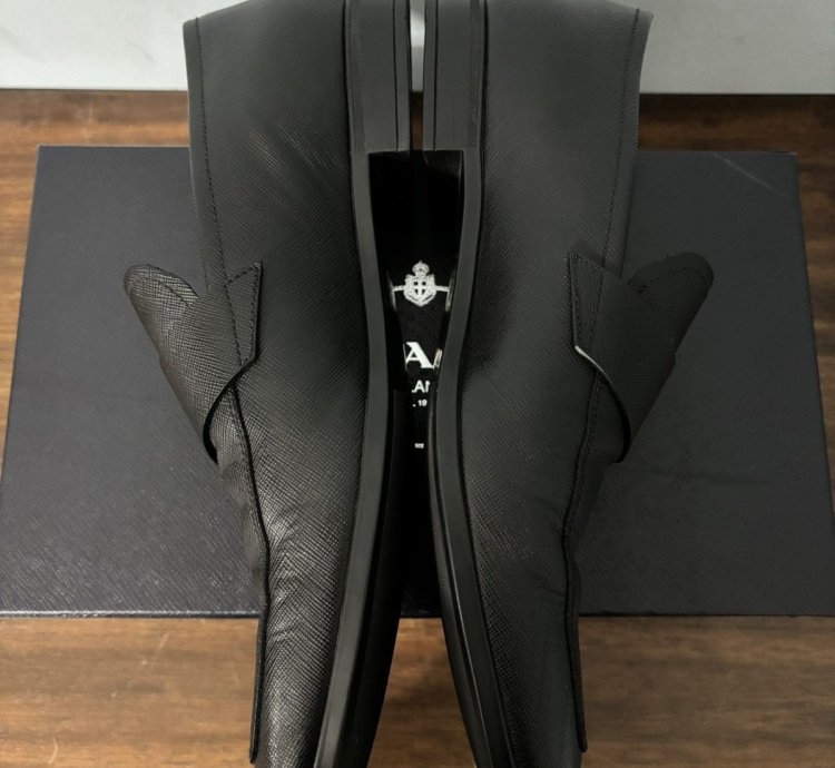 Prada Saffiano Logo Penny Loafers