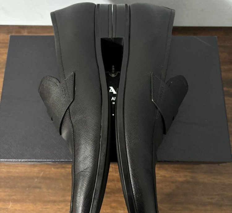 Prada Saffiano Logo Penny Loafers