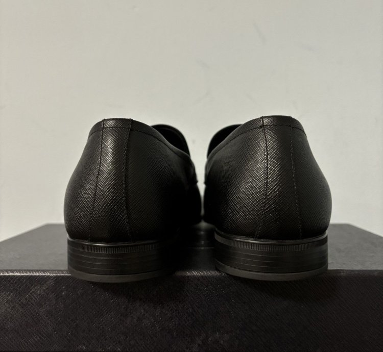 Prada Saffiano Logo Penny Loafers