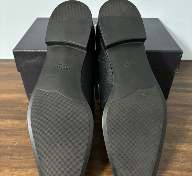 Prada Saffiano Logo Penny Loafers