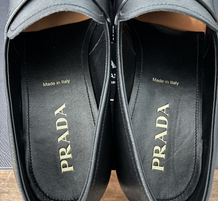 Prada Saffiano Logo Penny Loafers