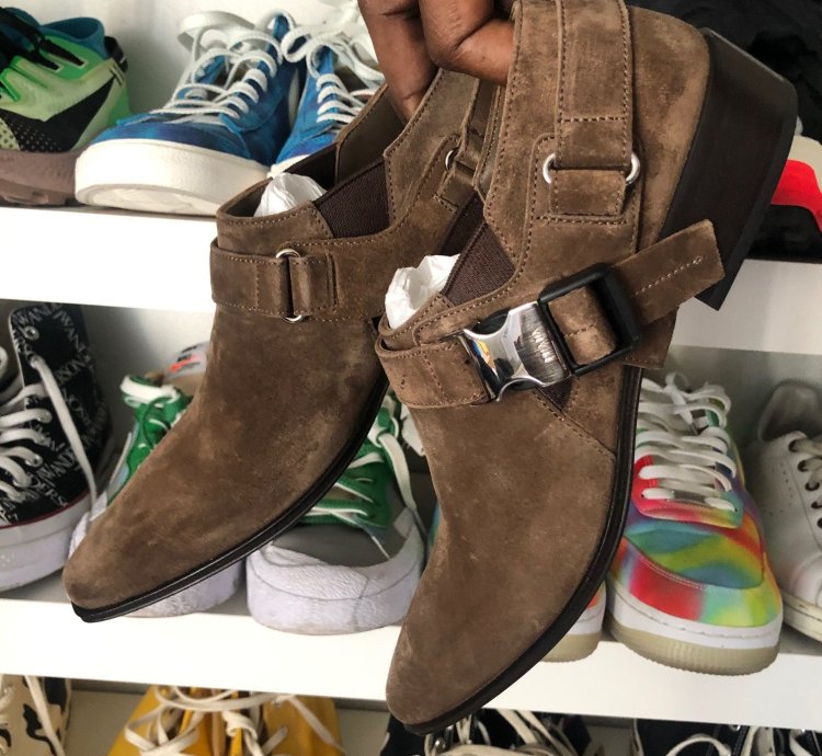 Prada Santiago Suede Logo Harness Western Brogue Shoe