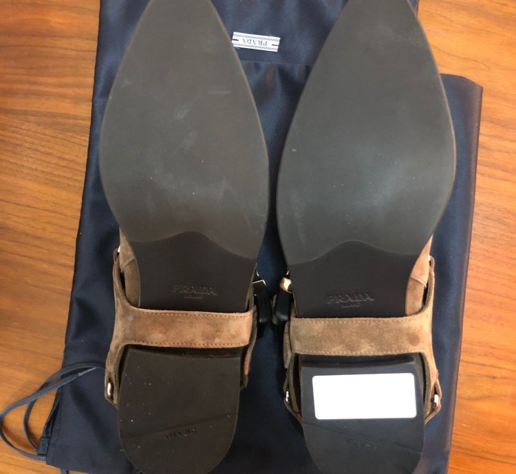 Prada Santiago Suede Logo Harness Western Brogue Shoe
