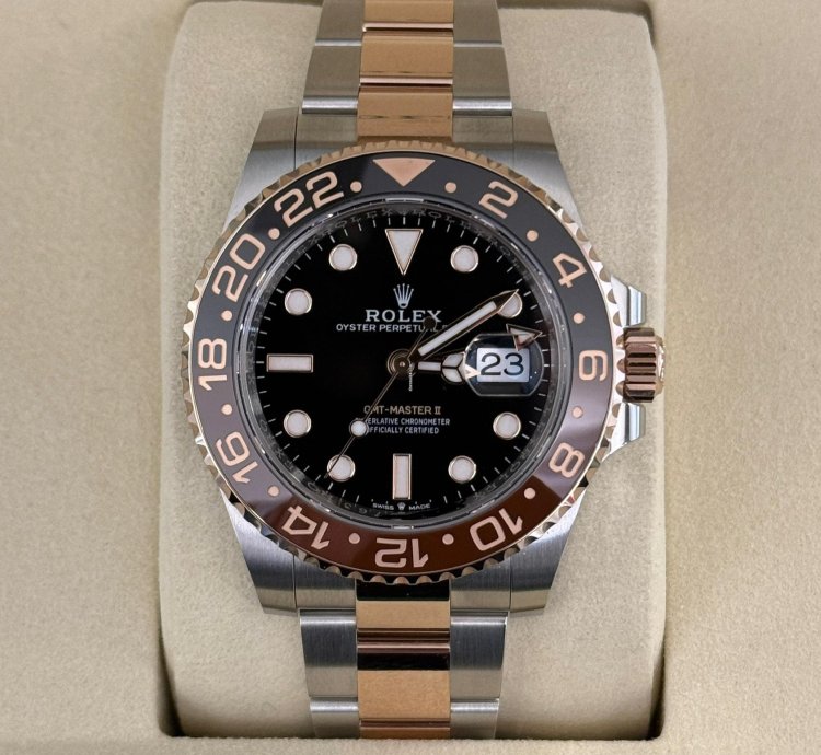Rolex Gmt-master Ii Nuovo 2025 Aprile Rootbeer Acciaio Oro Rosa Full Set Con Documenti Scatola