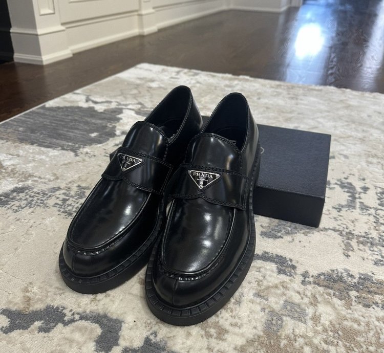 Prada Spazzolato Logo Platform Leather Loafers