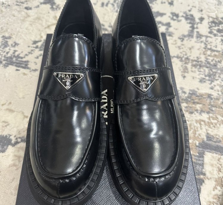 Prada Spazzolato Logo Platform Leather Loafers