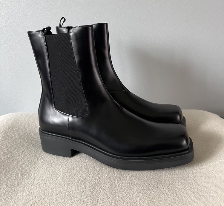 Prada Square Toe Brushed Leather Chelsea Boots In Black
