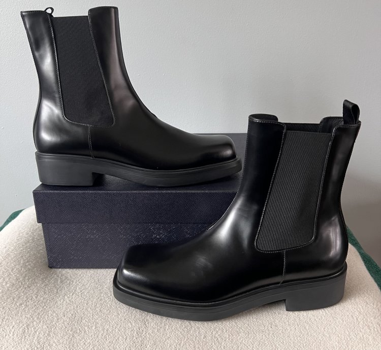 Prada Square Toe Brushed Leather Chelsea Boots In Black