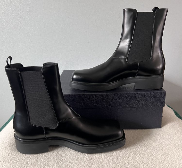 Prada Square Toe Brushed Leather Chelsea Boots In Black