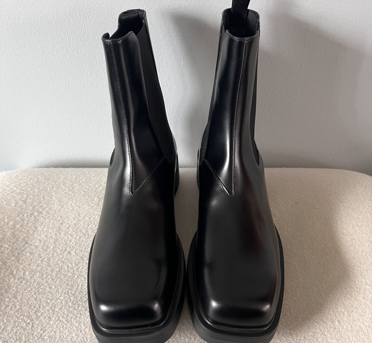 Prada Square Toe Brushed Leather Chelsea Boots In Black