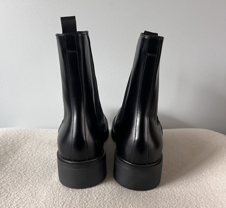 Prada Square Toe Brushed Leather Chelsea Boots In Black