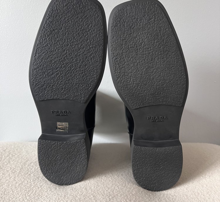 Prada Square Toe Brushed Leather Chelsea Boots In Black