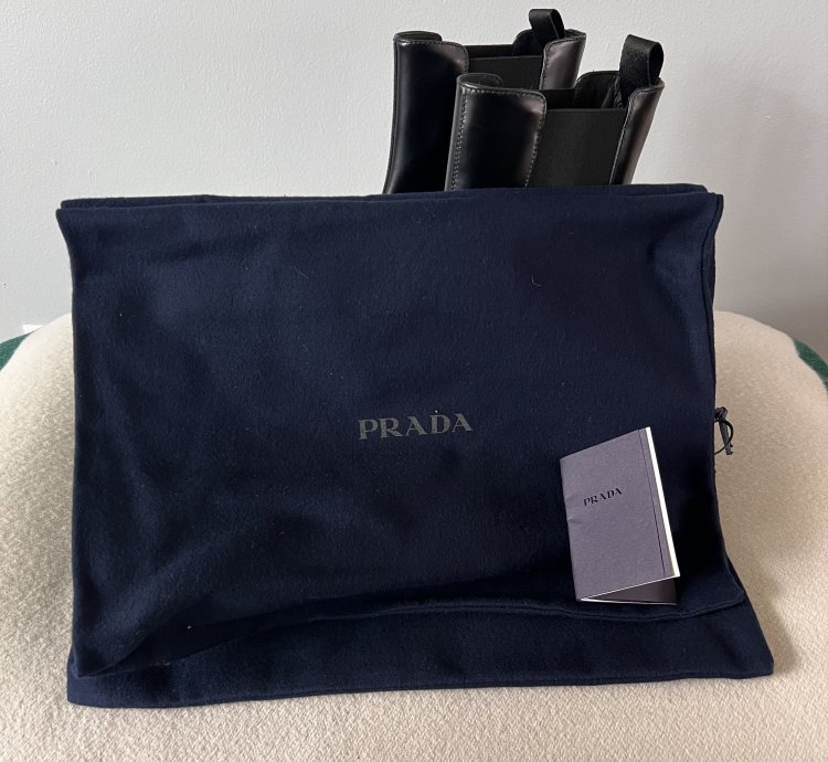 Prada Square Toe Brushed Leather Chelsea Boots In Black