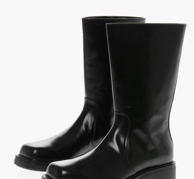 Prada Square Toe Embroidered Logo Boots