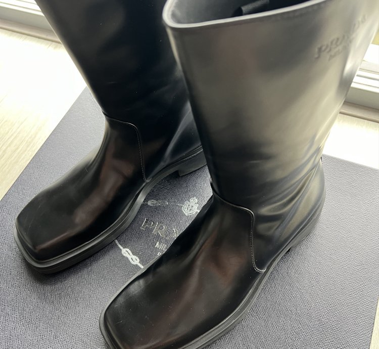 Prada Square Toe Embroidered Logo Boots