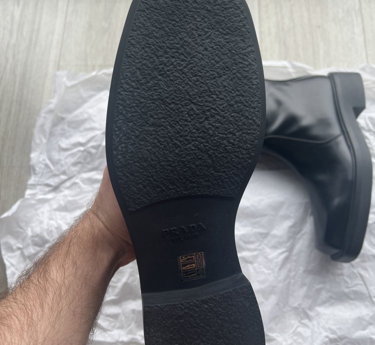 Prada Square Toe Embroidered Logo Boots