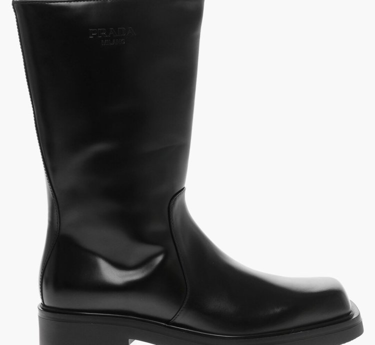 Prada Square Toe Embroidered Logo Boots
