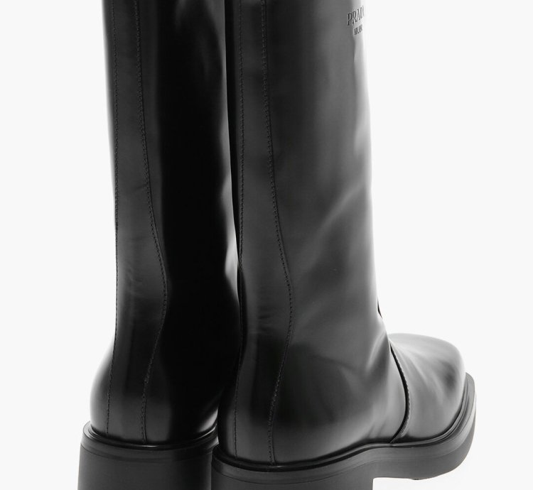 Prada Square Toe Embroidered Logo Boots