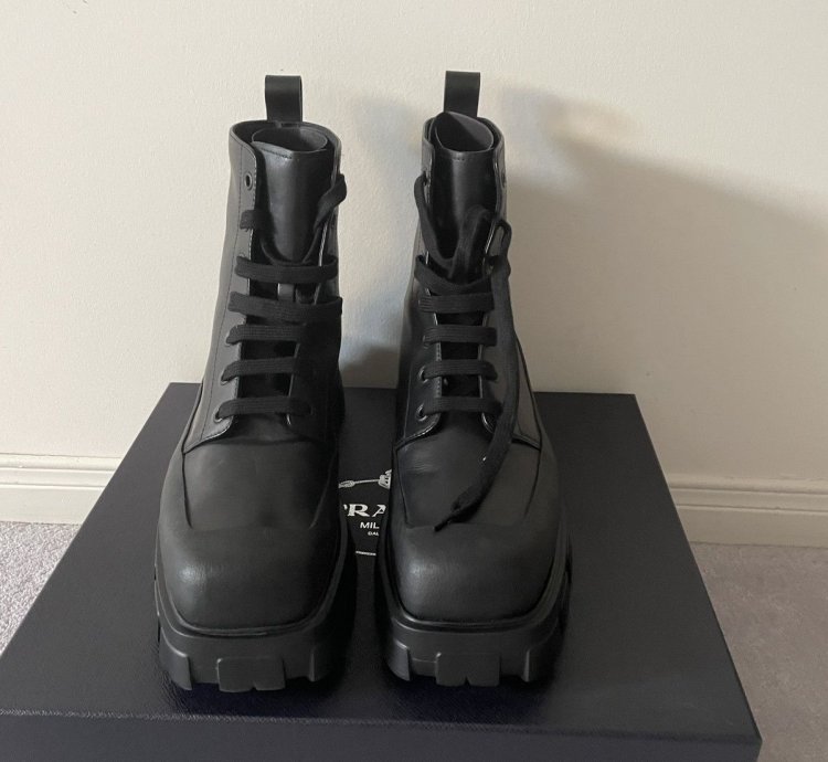 Prada Square Toe Lace Up Boots