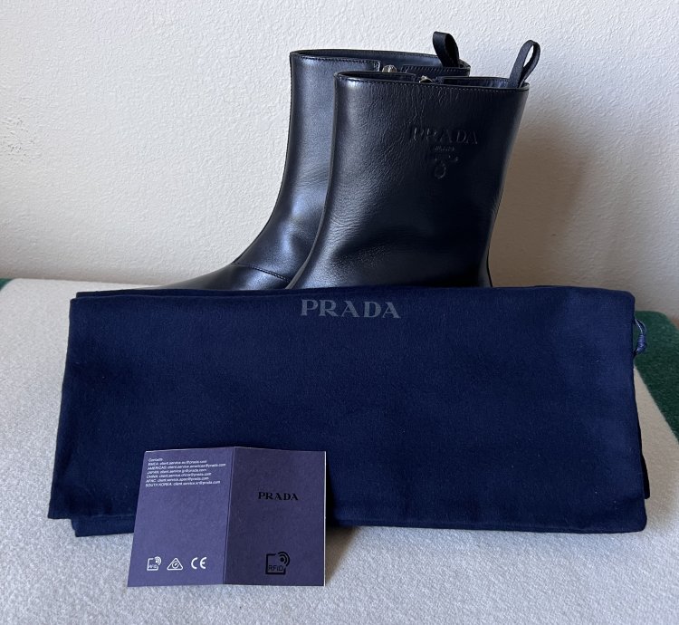 Prada Square Toe Leather Ankle Boots In Black
