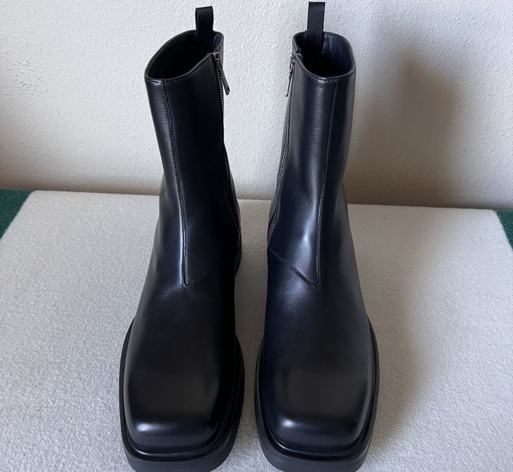 Prada Square Toe Leather Ankle Boots In Black