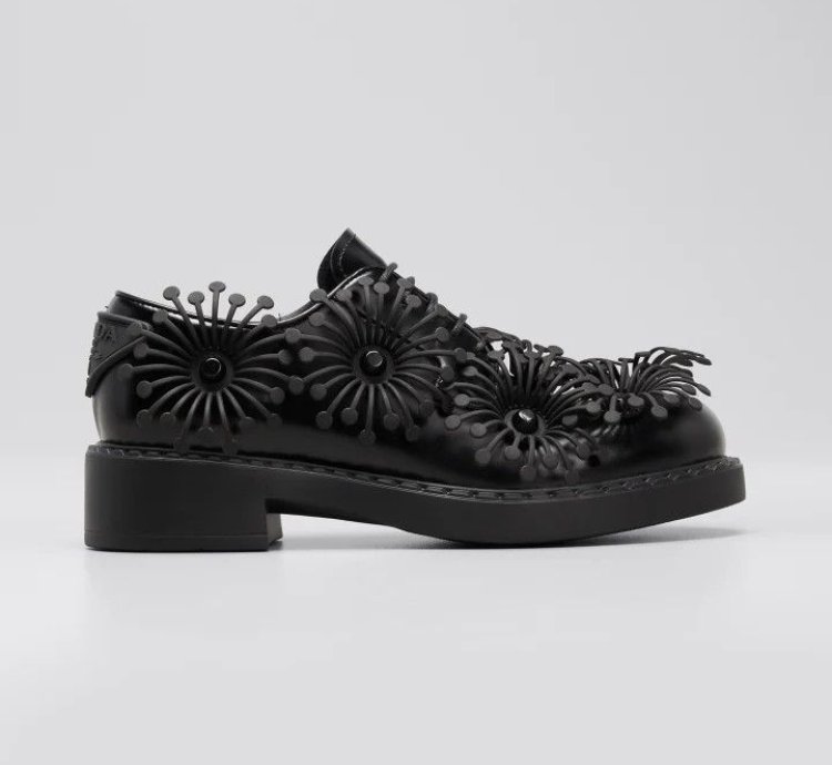 Prada Ss22 Flower Derby Leather Shoes