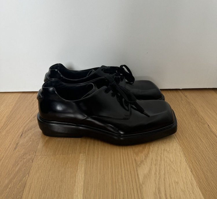 Prada Ss24 Runway Brushed Black Leather Derby Raf Simons