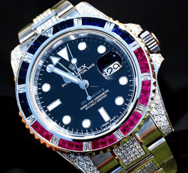 Rolex Gmt-master Ii Pepsi 40 Mm Oyster Black Dial Custom Diamond-set - Iced Out