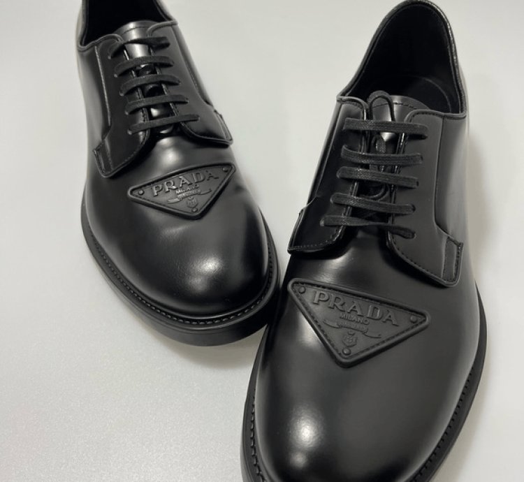 Prada Triangle-logo Derby Shoes Black Men Uk 8 5 Us 9 5