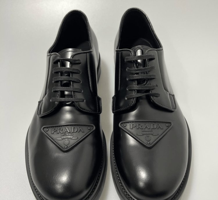 Prada Triangle-logo Derby Shoes Black Men Uk 8 5 Us 9 5