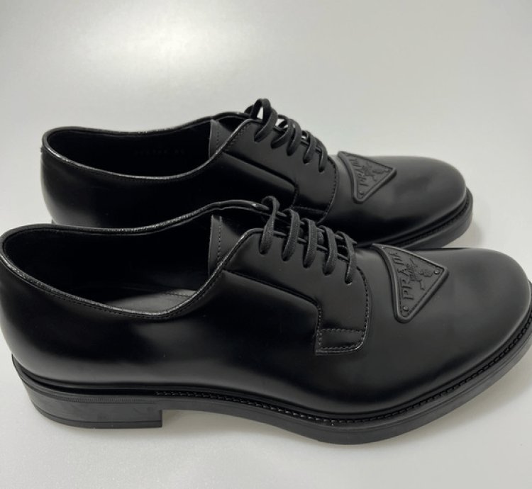 Prada Triangle-logo Derby Shoes Black Men Uk 8 5 Us 9 5