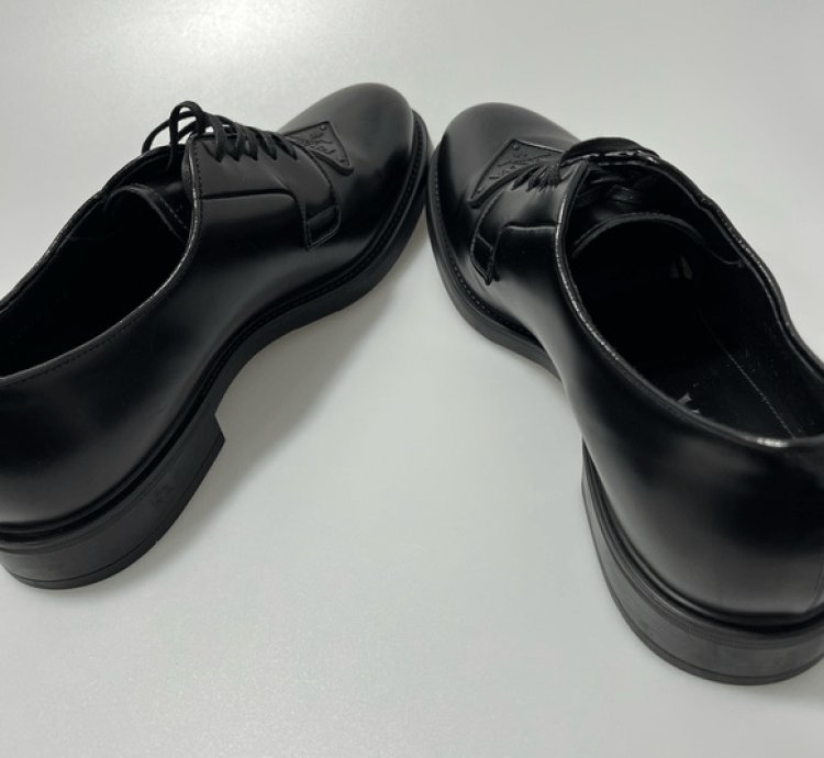 Prada Triangle-logo Derby Shoes Black Men Uk 8 5 Us 9 5